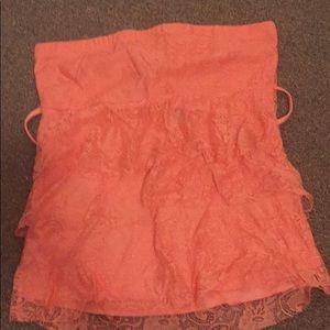Coral lace strapless top
